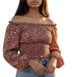 Beyond the Radar Off the Shoulder Loose Sleeve Red Floral Blouse